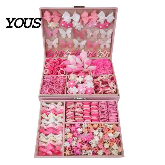 Elastic Fabric Hair Ties Colorful Bands Clips Mini Claw Rubber Versatile Kit with Box for Girls Teens Children, Accessories Daily Styling Everyday