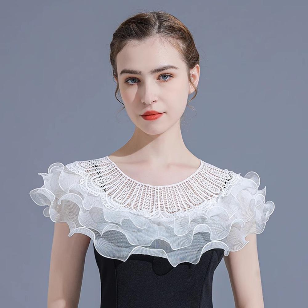 Fashion Ruffle Lace Shawl Fake Collar Creative Elegant Mesh Shrug Wraps Shawl Chiffon False Collar Top Summer Party Dress