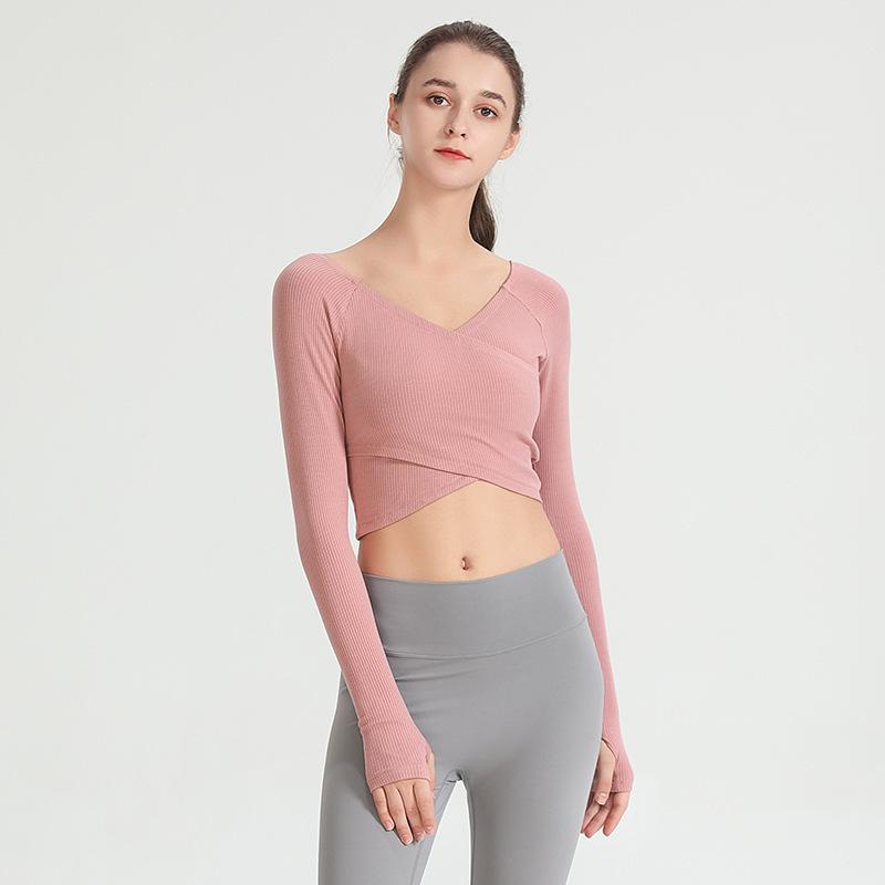 

Новая одежда для йоги, женская тонкая эластичная футболка с v-образным вырезом и длинными рукавами, спортивные топы для бега и фитнеса XL