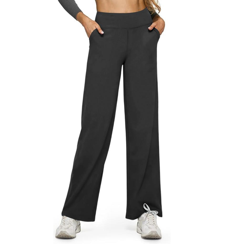 Women's Casual High-waisted Straight-leg Pants, Loose Pocket Yoga Pants