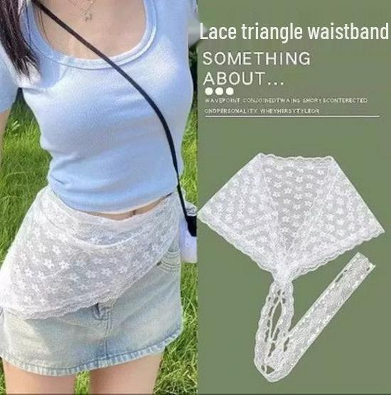 

2025 Pastoral Style Lace Triangle Scarf & Plaid Ribbon Hairband