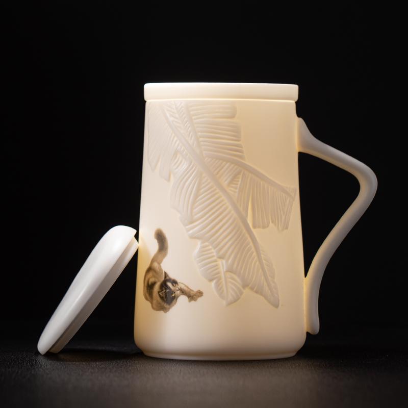 Mug with Lid Large Capacity Letter Creative Ceramic Water Cup Tea Cup Office Cup Customized Mutton Fat Jade Overglazed Color