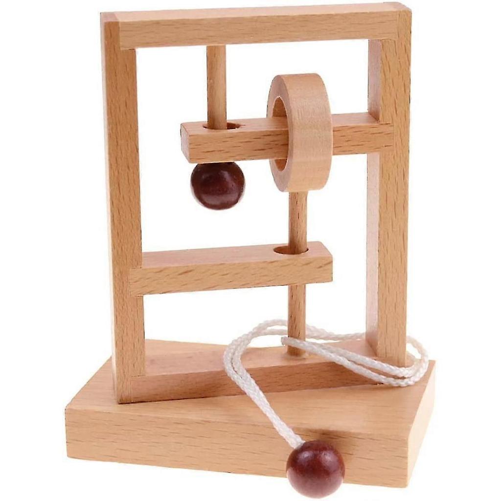 4pcs Classic Wooden Rope Puzzle Set Ring Puzzles String Solution Brain Teaser - DD