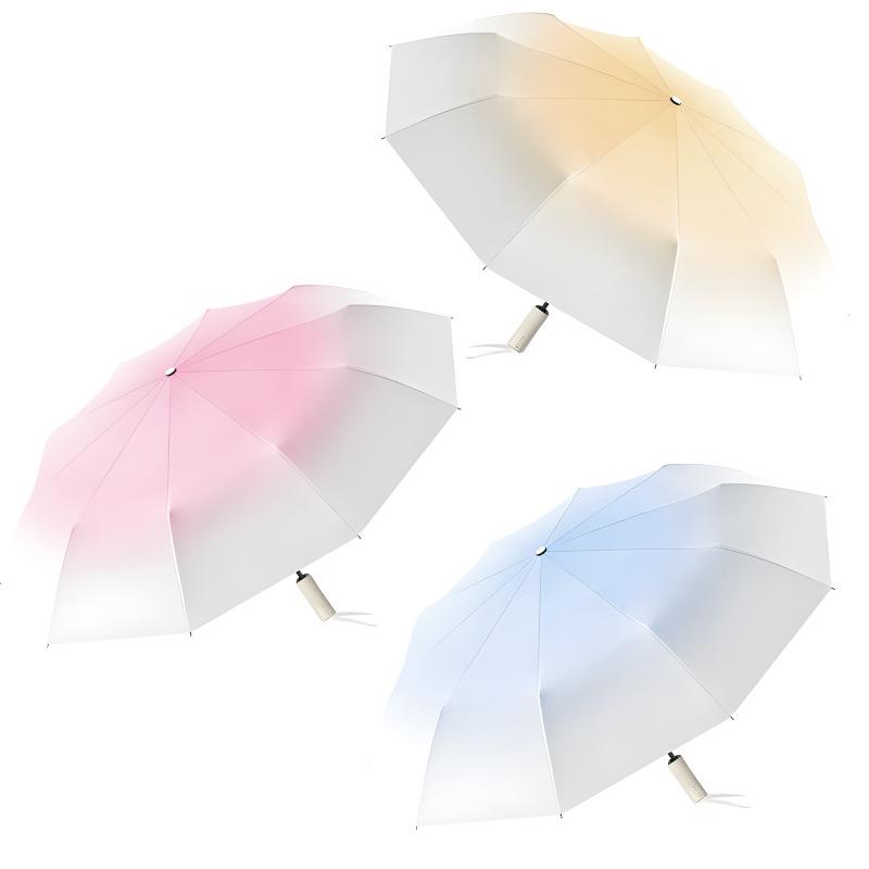 20 Bones Triple Fold Umbrella Fully Automatic Gradient Black Rubber Sunscreen Umbrella Folding Sunny Umbrella