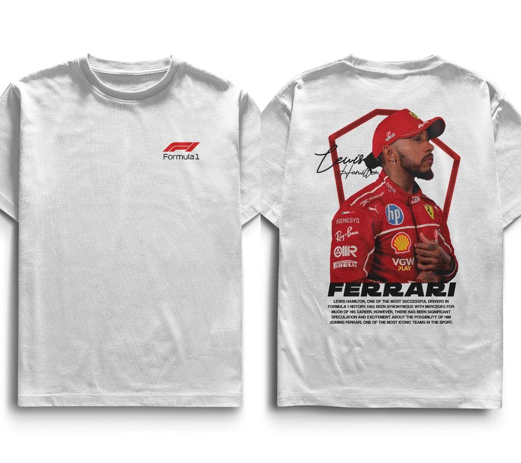 T-shirt Grafica Auto da Corsa Ferrari Lewis Hamilton Uomo Donna Cotone Casual Oversize Street Hip Hop Manica Corta Abbigliamento Femminile Maschile