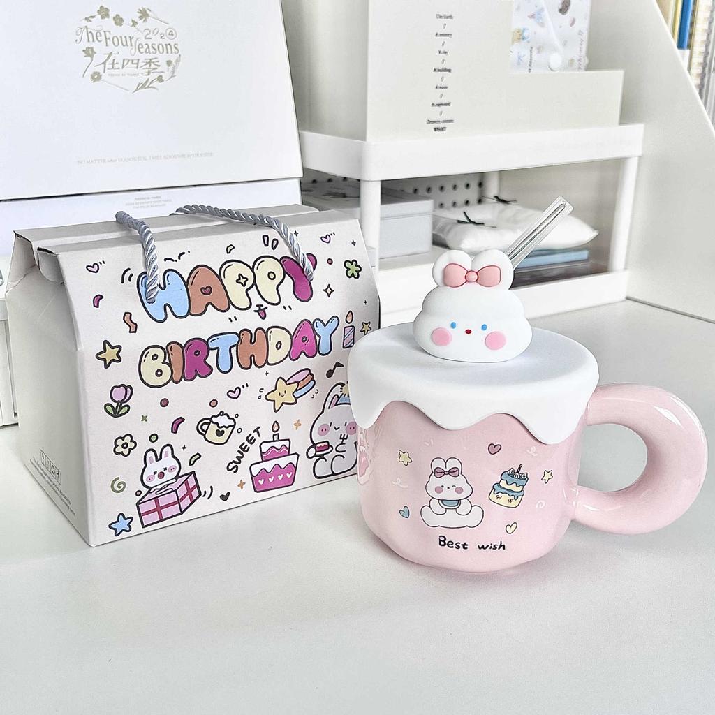 High-value Cute Puppy Mug with Lid Large-capacity Ceramic Drinking Cup Girls Birthday Gift Creative Cup