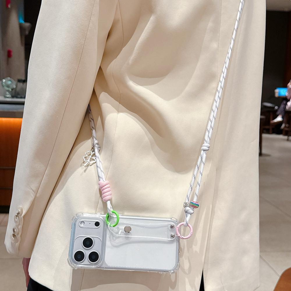 KEYSION Crossbody Wrist Strap Transparent Phone Case for iPhone 13 14 15 16 17 Pro Max Air 16 Plus Long Lanyard Shockproof Cover