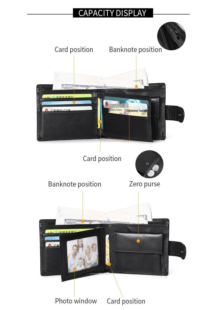 European and American Men's Genuine Leather RFID Anti-Theft Wallet - Short, Stylish, Anti-Magnetic Coin Purse & Money Clip