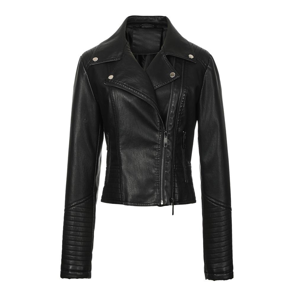 Foreign trade washed leather women's leather jacket European version slim jacket spring and autumn locomotive lapel women's leather jacket European