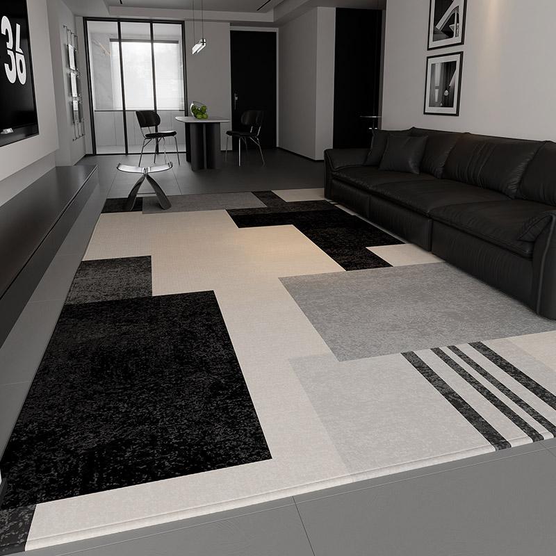 Beige Black Geometric Area Rug Modern Light Luxury Living Room Carpet Waterproof Non-Slip Sofa Floor Mat Easy Care Holiday