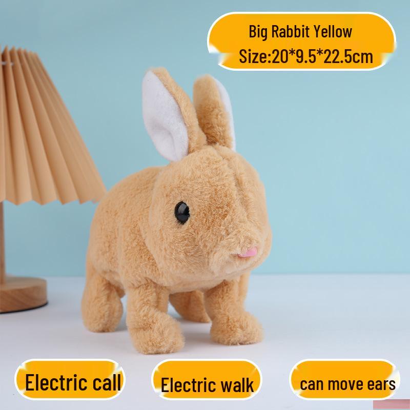 Plush Interactive White Rabbit Toy - Walking, Talking, Ear-Wiggling, Mouth-Moving Long-Haired Pet Simulation.