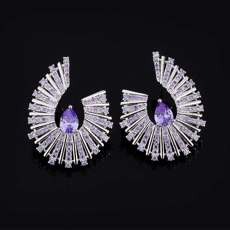Style Heavy Industry Luxury Purple Zircon Geometric Stud Temperament New Exaggerated Rhinestone Stage