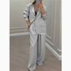 Autumn New Women's Clothing Set - Elegant Long Sleeve Jacket with Wide Leg Pants and Suit Trousers