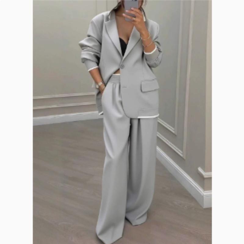 Autumn New Women's Clothing Set - Elegant Long Sleeve Jacket with Wide Leg Pants and Suit Trousers