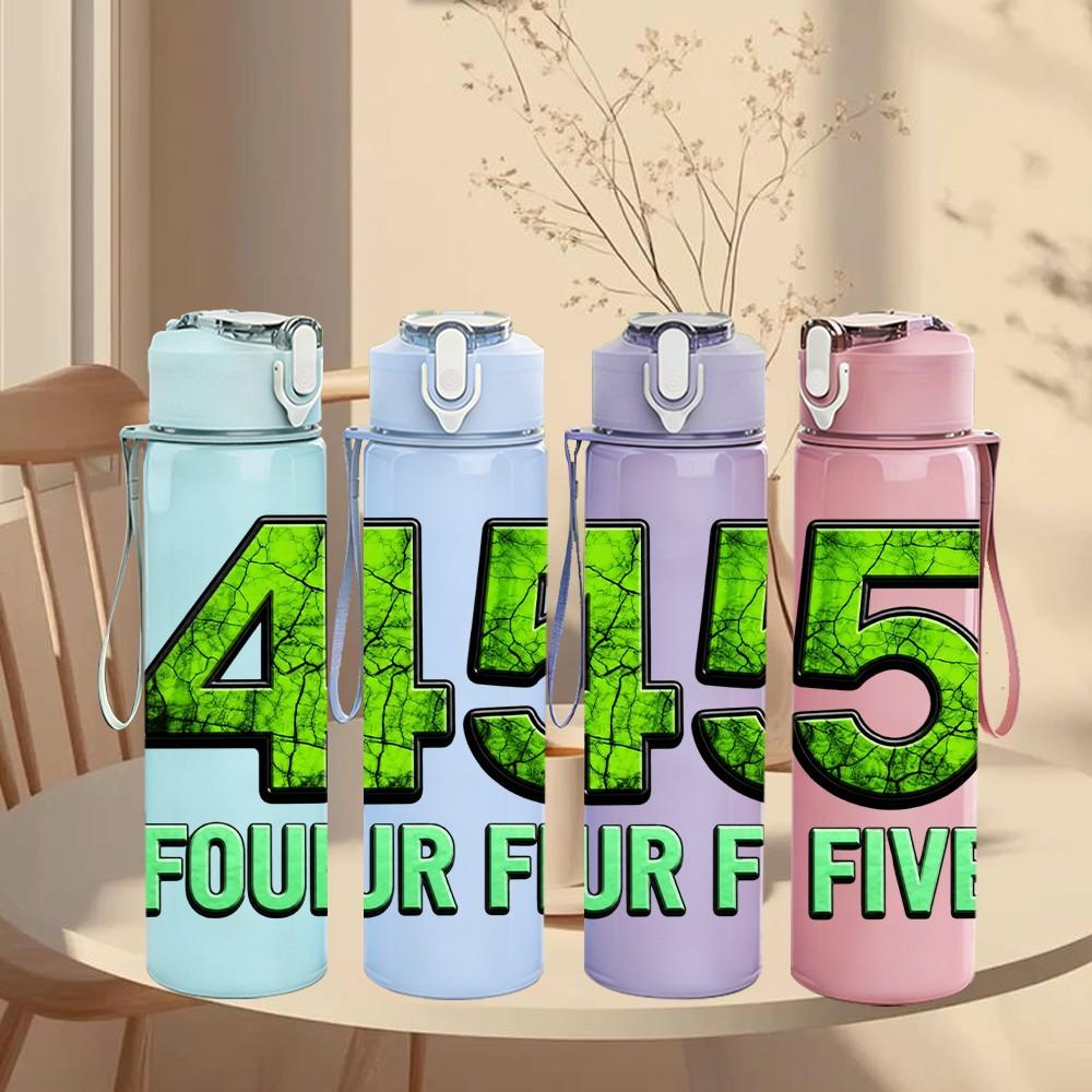 1PC 45 Four Five Bold Number Print 750ml Color Plastic Sports Water Bottle Leakproof Flip Straw Lid Suitable for Sports Office Home Use