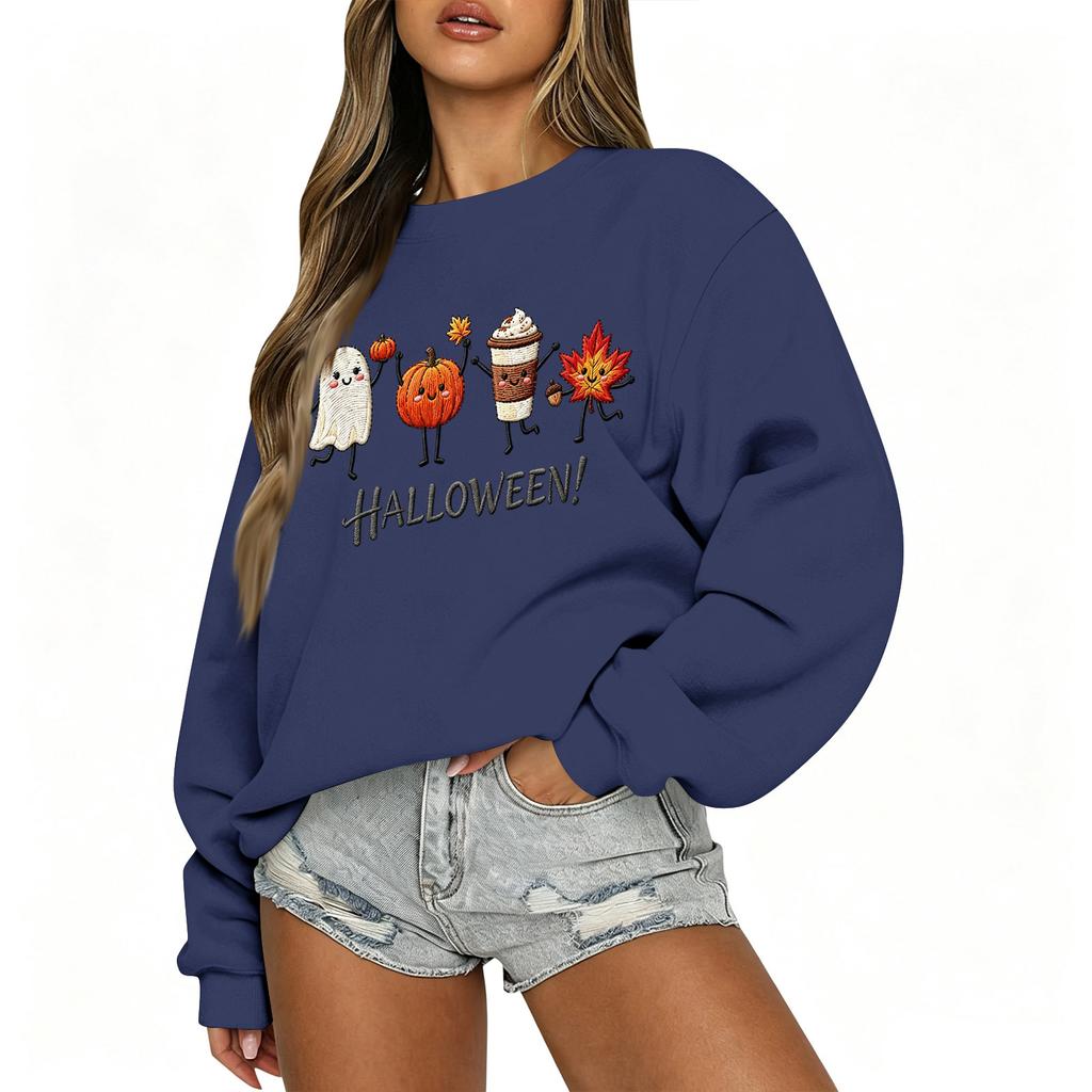 Women's Casual Long Sleeve Christmas Print Round Neck Top for Holiday Festive Wear