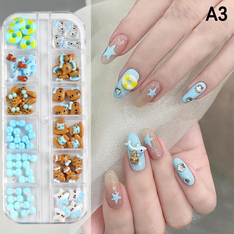 12 Bölmeli/Kutu Mini Fiyonk Tırnak Sanatı Süsleri 3D Sevimli Şeker Rengi Tırnak Takıları Tasarımları Kendin Yap Reçine Tırnak Aksesuarları