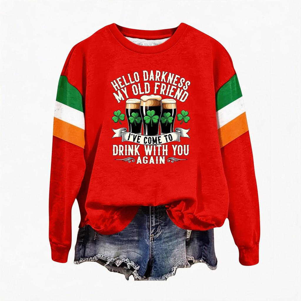 Women's Casual Fashion Print Long Sleeve Round Neck Pullover Top Blouse