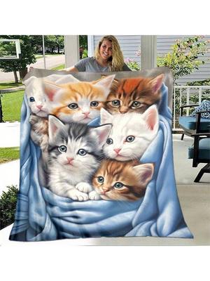 Ultraweiche Flanell-Katzen-Geometrie-Decke, Leichte Ganzjahres-Schwarze Überwurfdecke für Sofa, Bett, Reisen, Camping, Büro