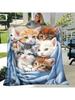 Ultra Soft Flannel Cat Geometric Blanket, Lightweight All Season Black Throw for Sofa Bed Travel Camping Office