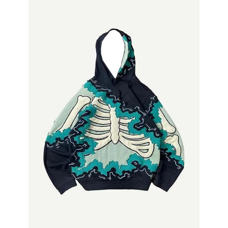 New Trendy men's Hoodie With Skeleton Style Pattern design, Novel Long Sleeved Hoodie With Pockets For Daily Wear
