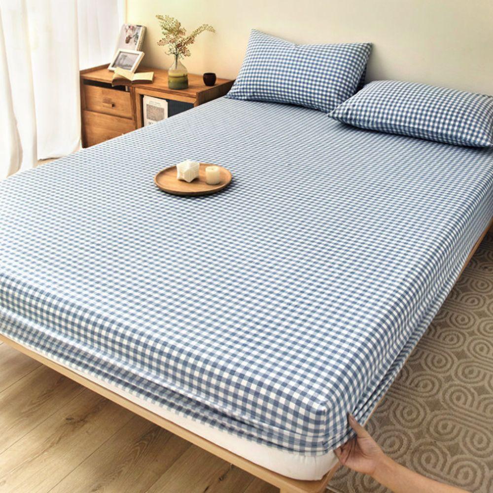 Practical All Inclusive Single Plaid Mattress Cover Non Slip Skin-friendly Bed Sheet Rustic Style Elastic Band Bed Cover Bedroom