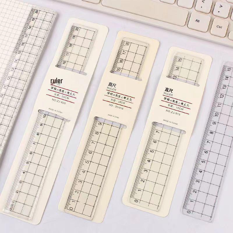 Muji Style Transparent Acrylic Ruler Set: Square Grid Triangle Ruler for Students 15CM Simple Style Ruler, 1 Piece