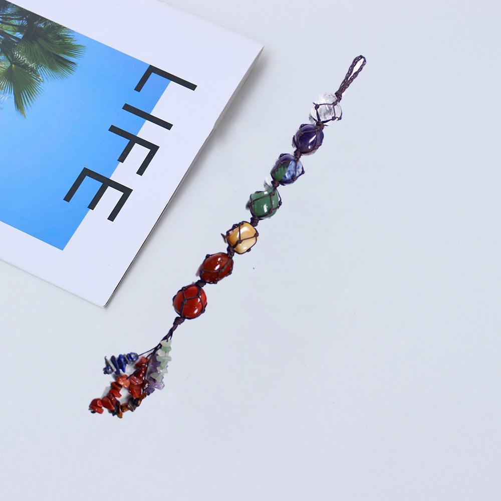 Ornements suspendus faits à la main 7 Chakras Pierres roulées Cristal Décor de fenêtre de voiture Feng Shui Ornements suspendus Spirituel Méditation Décor intérieur d'automobile