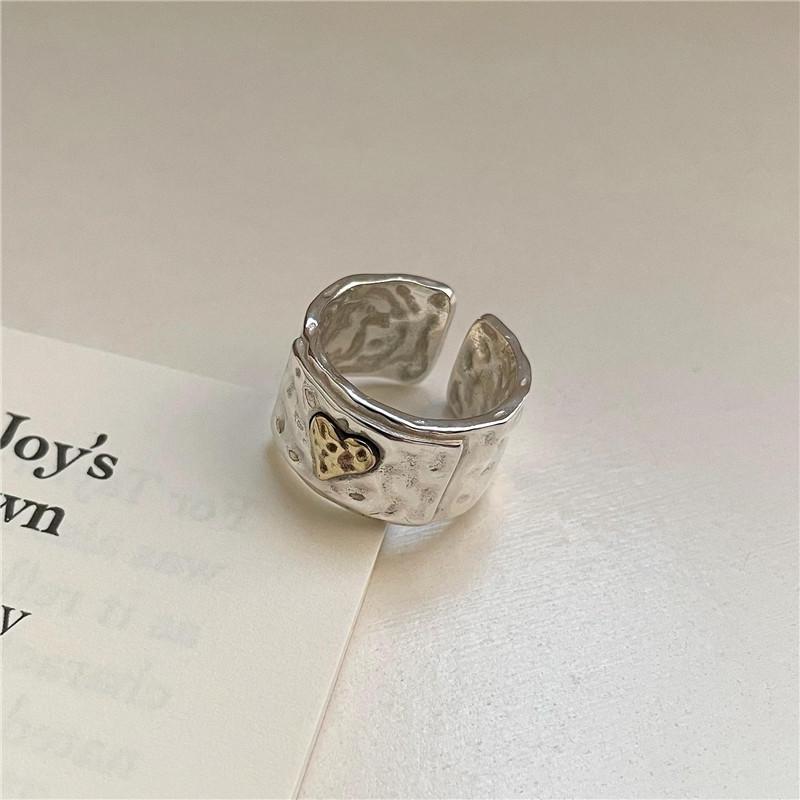 

Корейское ретро кольцо с текстурированным сердцем: Минималистичное широкое кольцо из стерлингового серебра 925 пробы Adjustable Open Size