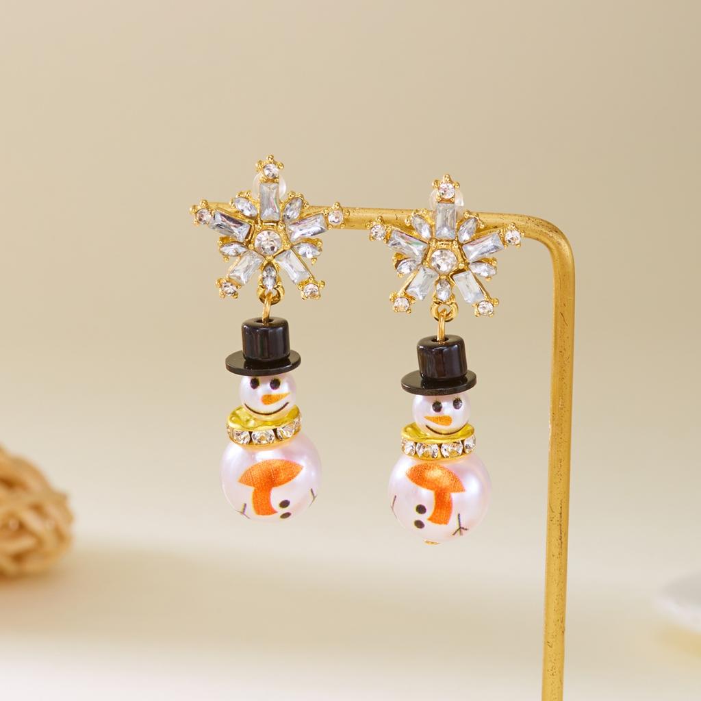 Fiocco di Neve Strass di Natale Perla Sintetica Indossa Cappello Pupazzo di Neve Orecchini Pendenti Gioielli Pendenti Scintillanti per le Feste per Donne Uomini Regalo