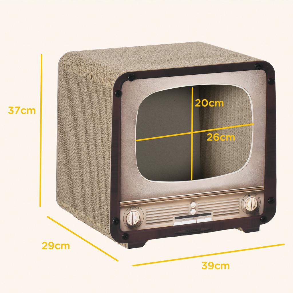 Cat Scratching Post, 2-in-1 TV Shape, House and Mat, Corrugated Cardboard, 39 x 29 x 37 cm, Brown