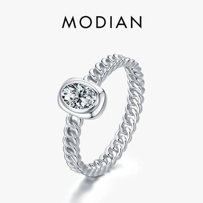 MODIAN 925 Sterling Silver Hollow Lock Clear CZ Rings for Women Party Rectangle Ring Fine Wedding Jewelry Gifts