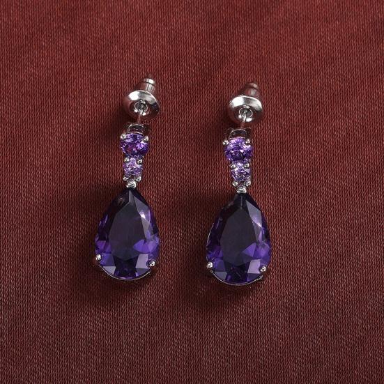 1 Pair Women Drop Earring Water Drop Shape Cubic Zirconia Dangling Earrings