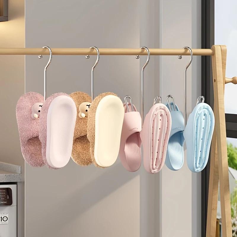 Stainless Steel Shoe Rack, Multi-Functional Shoe Rack with Double Hook Design, Shoe Drying Rack for Dehumidifying Hanging Shoes