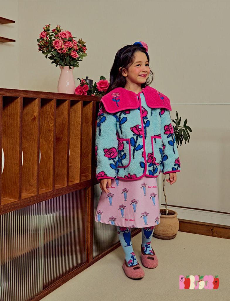 In Stock! BE23 Girls' Lamb Wool Reversible Set - Cozy Rose Flower Jacket for Autumn and Winter
