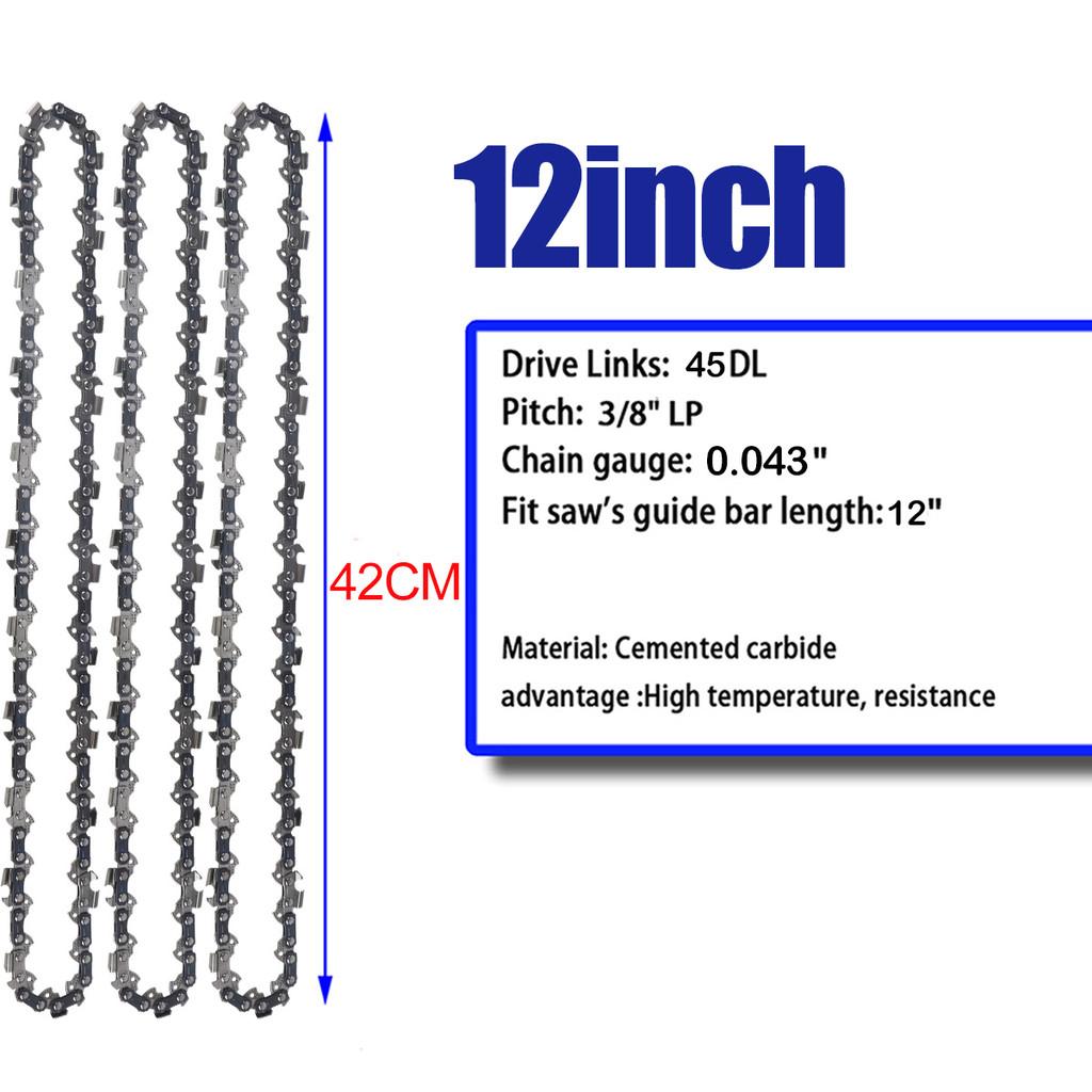 1/2/3 Pcs 12 Inch Metal Chainsaw Chain Spare Parts 45 Drive Links Saw Chain 3/8" LP .043" Gauge Semi Chisel For Wood Cutting