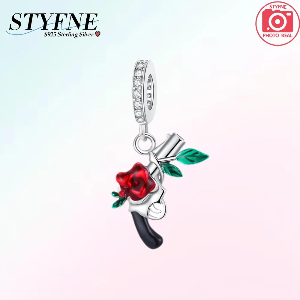 Authentic copper Colored Flower Pendant Pink Plants Lucky Charm Bead Charms Bead Charms Compatible With Bracelets Women Accessory Fine Gift Diy Jewell