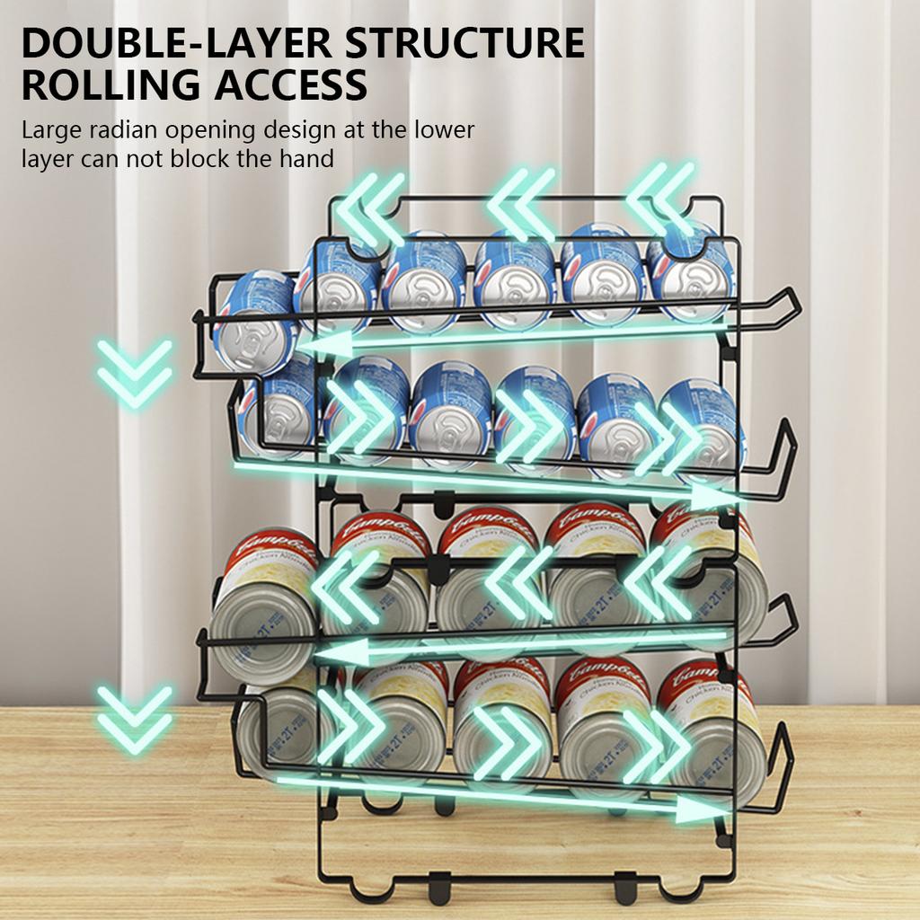 2 Pcs Cola Can Storage Rack 4 Layer Stackable Refrigerator Beer Beverage Can Organizer Non-slip Kitchen Dispenser Holder