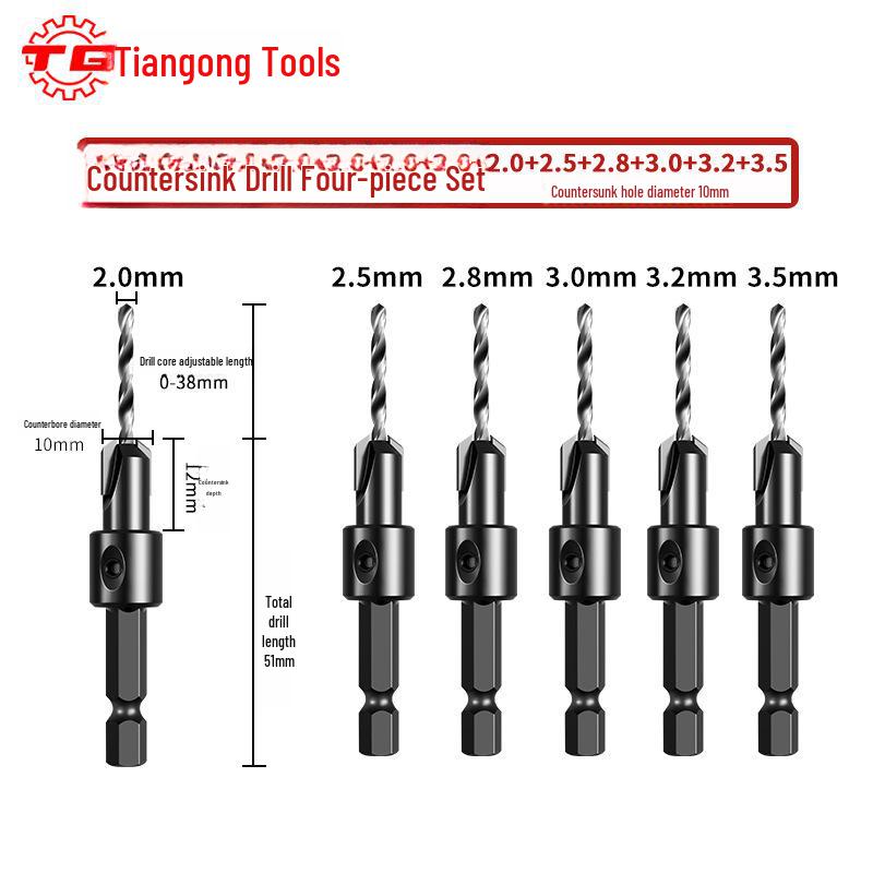 Tiangong Hex Shank 90° Countersink Drill Bit for Flat Bottom Self-Tapping Screws