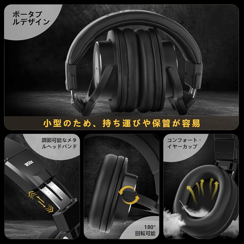 Talomen W50X Over-Ear Wired Headphones 50mm Driver Noise Isolation Foldable with 3m Detachable Cable Black