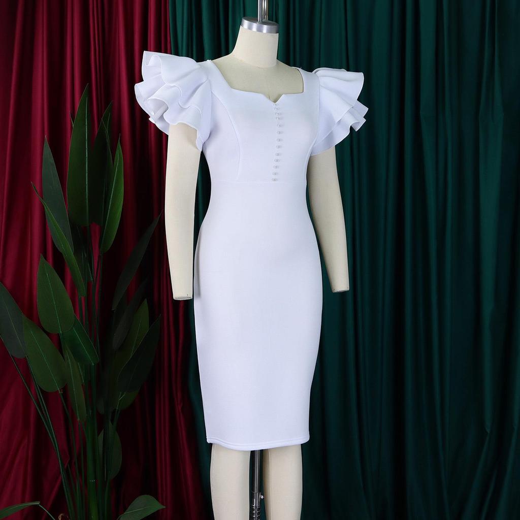 Perlenbesetztes Bodycon-Abendkleid mit Rüschenärmeln - Europäische & Amerikanische Sommermode