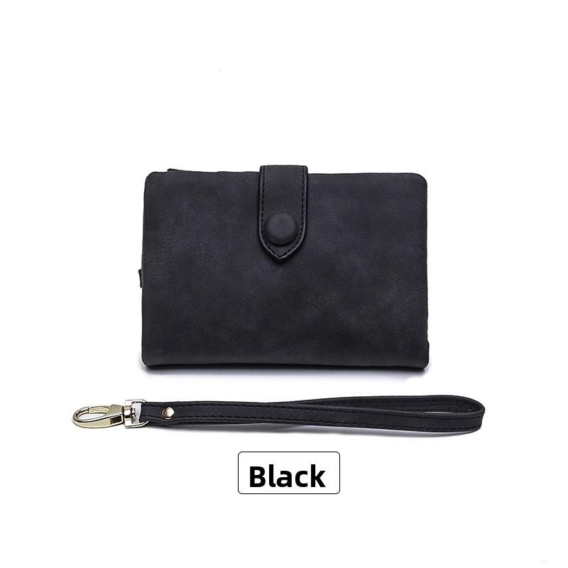 Матовый кошелек женский короткий студенческий маленький свежий и милый трехсложный многокарточный женский кошелек чёрный