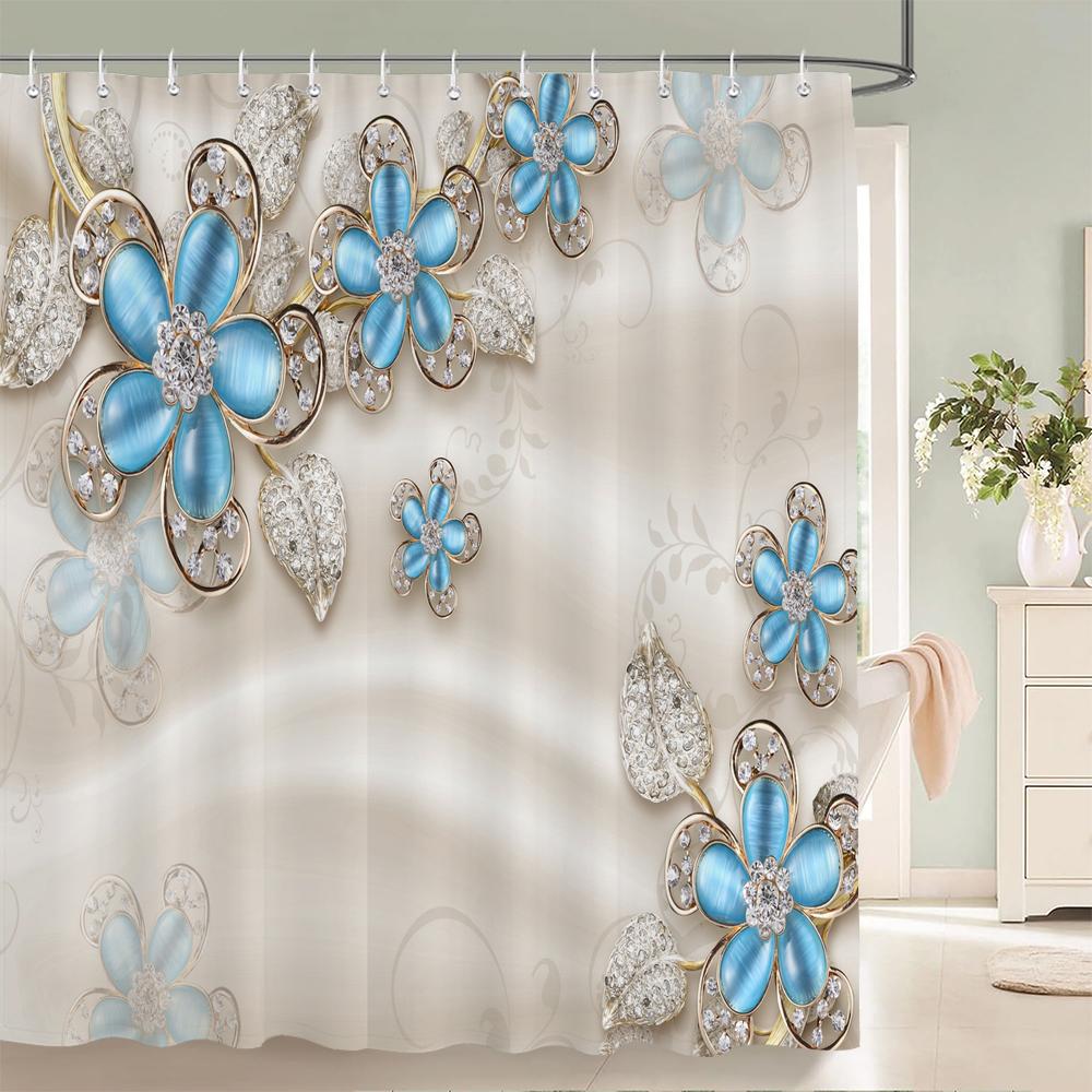 3D European Retro Style Flower Printed Shower Curtain Polyester Waterproof Home Decor Bathroom Curtain With Hook 180X200Cm