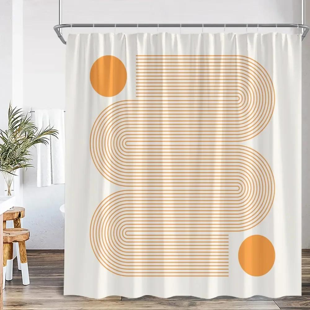 Nordic Ins Modern Abstract Shower Curtain Leaf Curtain Simple Line Bathroom Decoration Polyester Fabric Shower Curtain