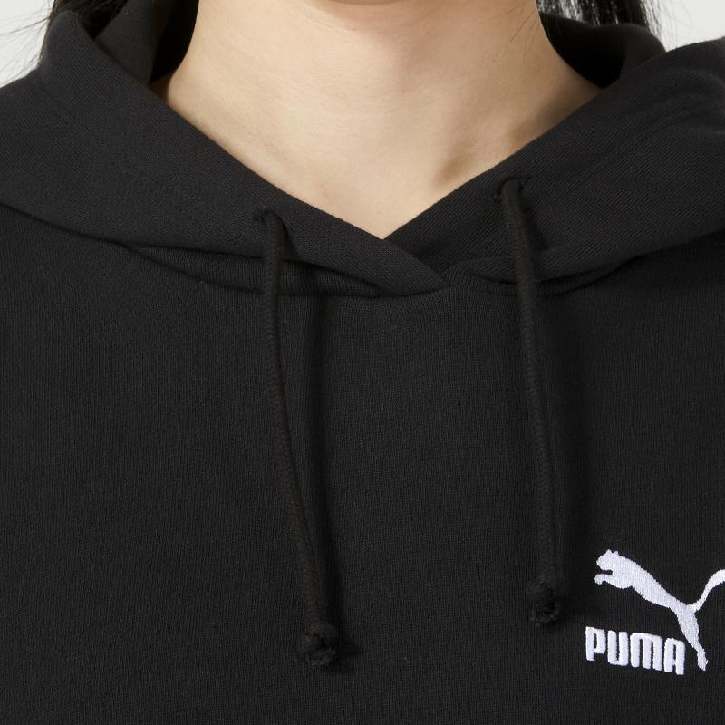 Puma Logo Embroidered Breathable Loose Hoodie Women Hoodies Black 624679-01