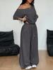 Women's Drop Shoulder Short Sleeve T-Shirts Loose Fit Wide Leg Pants Sets Casual Two Piece Outfits