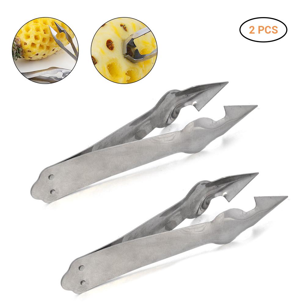 2 Pcs Stainless Steel Pineapple Eye Peeler Kitchen Seed Remover Cutting Clip Supplies