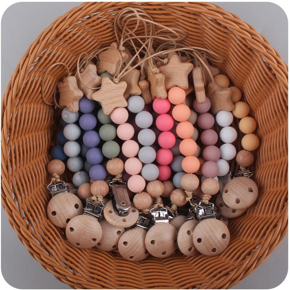 Dummy Clips Baby Pacifier Chain Wood Baby Teether Toys Straps Colorful Pacifier Holder Clips  Baby