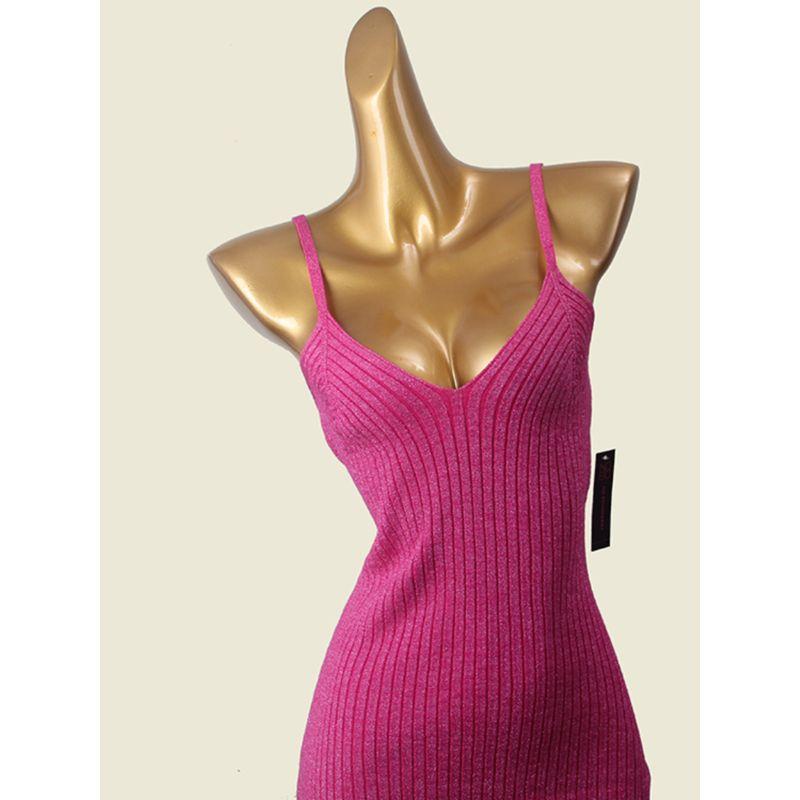 Fashion Style Export Women's New French V-neck Brace Rib Dress Gold and Silver Silk Open Back Sheath Skirt