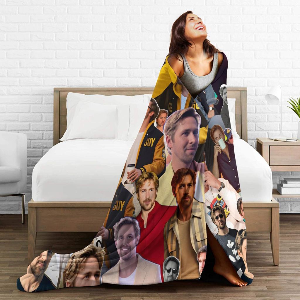 Ryan Gosling Collage Cozy Blanket Funny Picnic Bedding Throws Couch Chair Flannel Bedspread Sofa Bed Cover